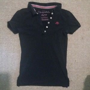 Aeropostle polo style shirt, black with pink trim